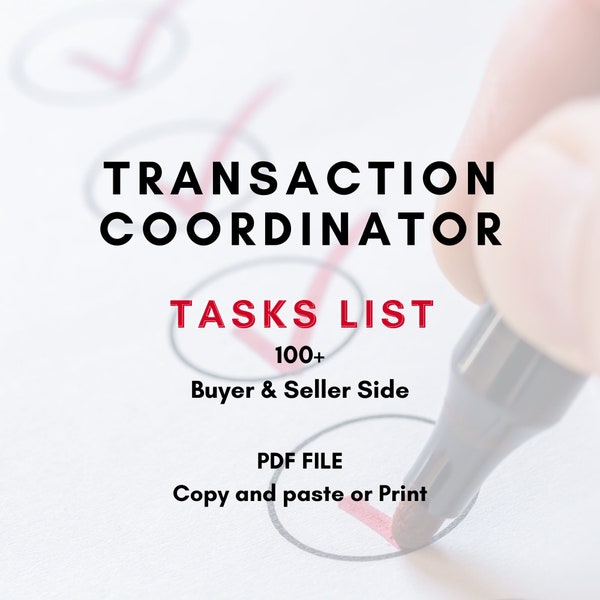 Transaction Task Checklist Bundle, Transaction Coordinator Task Checklist, Closing Tasks, Real Estate Transaction Tasks