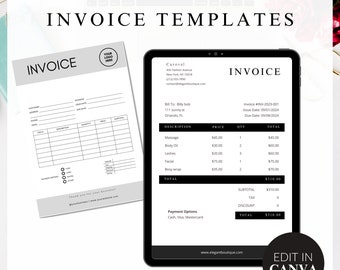 Plantilla de factura comercial editable, diseño profesional (Canva, descarga digital)