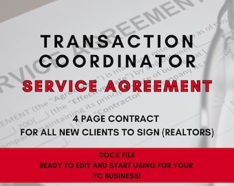 Transaction Coordinator Service Agreement, Transaction Coordinator Contract, Service Agreement