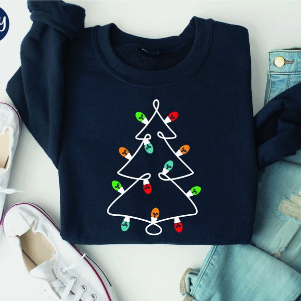 Christmas Light Tree Sweatshirt,Christmas Sweatshirt, Holiday Sweater, Winter Sweatshirt, Christmas Lights, Xmas Light Shirt