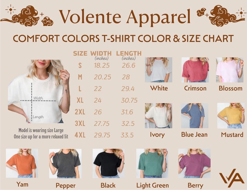 a women's t - shirt with different colors and sizes