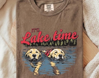 It's Lake Time T-Shirt, Dog Lover Shirt, Golden Retriever Lake Top, Cabin Vacation Shirt, Dog Lover Summer Tee