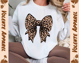 Leopard Coquette Bow Sweatshirt, Coquette Shirt, Leopard Ribbon Sweatshirt, Comfort Colors, Gift for Her, Coquette Sweatshirt, Ribbon Shirt