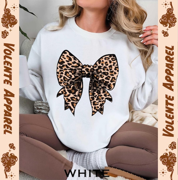 Leopard Coquette Bow Sweatshirt, Coquette Shirt, Leopard Ribbon Sweatshirt, Comfort Colors, Gift for Her, Coquette Sweatshirt, Ribbon Shirt