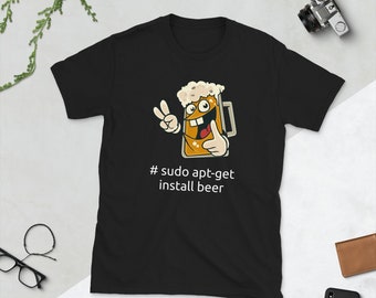 Sudo Apt-get Install Beer Computer Scientist Tux Linux Coding T Shirt