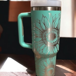 Sunflowers 30 oz or 40 oz Stainless Steel Insulated Tumbler with Handle, Laser Engraved tumbler with name, birthday gift for him/her