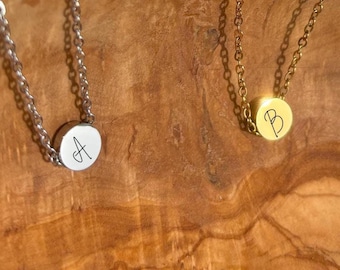 Custom Initial Circle Necklace, Hypoallergenic Stainless Steel, Personalized Charm