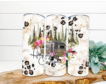 Happy Camper, camping tumbler, gift for her, sublimation tumbler, customized tumbler, personalized tumbler