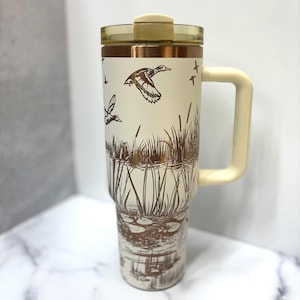 Duck Pond 30 or  40 oz Stainless Steel Insulated Tumbler with Handle, Laser Engraved tumbler, tumbler with name, birthday gift for him/her