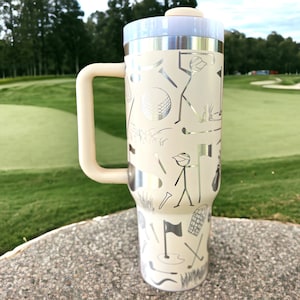 Golf lover 30 oz or 40 oz Stainless Steel Insulated Tumbler with Handle, Laser Engraved tumbler, tumbler & name, birthday gift for him/her