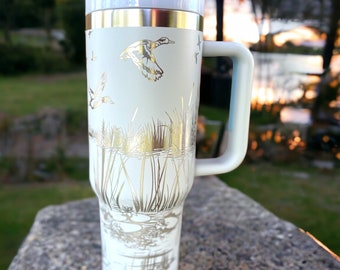 Duck Pond 30 or  40 oz Stainless Steel Insulated Tumbler with Handle, Laser Engraved tumbler, tumbler with name, birthday gift for him/her