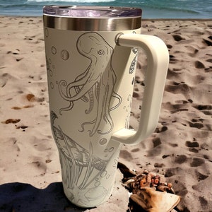 Octopus and sea turtles 40 oz Maars Charger SS Insulated Tumbler with Handle, Laser Engraved tumbler, 40 oz tumbler with name, birthday gift