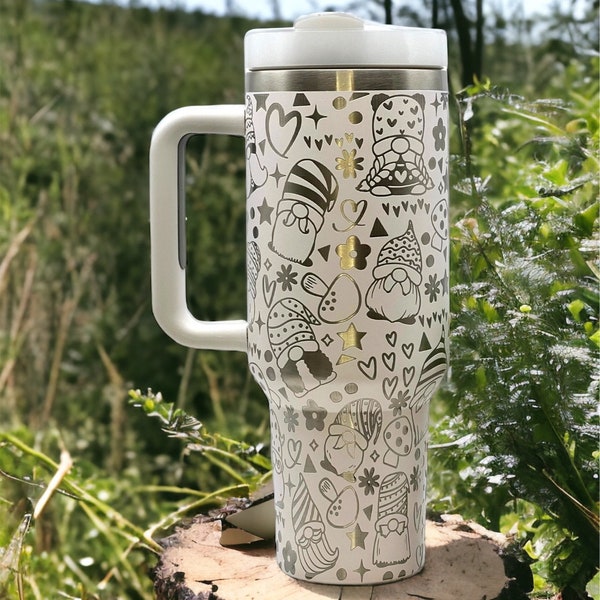 Gnomes 30 oz or 40 oz Stainless Steel Insulated Tumbler with Handle, Laser Engraved tumbler, tumbler & name, birthday gift for him/her