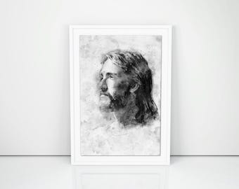 Jesus Christ Portrait: Black and White Christian Art (Digital Download)
