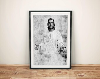 Jesus Christ Watercolor Art Print: Black and White Christian Wall Decor (Digital Download)