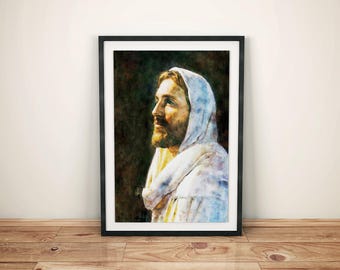 Jesus Christ Watercolor Portrait: Christian Wall Art (Digital Download)