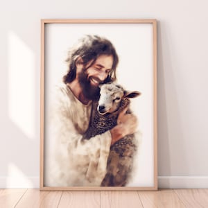 Portrait Of Jesus And Lamb, Jesus Christ Art, Jesus Digital Artwork,LDS Wall Art, Digital Downloadable, Download Printable, Instant Download