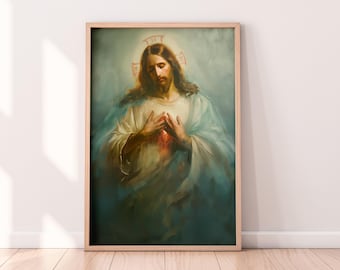 Sacred Heart of Jesus Painting: Christian Catholic Art (Digital Download)