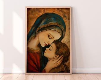 Maria und Jesus Kunstdruck - Christliche Dekoration -