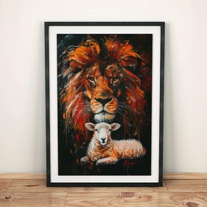 Lion and Lamb, Black Background, Lion Jesus Christ Art, Jesus Digital Artwork, Digital Downloadable, Download Printable, Instant Download