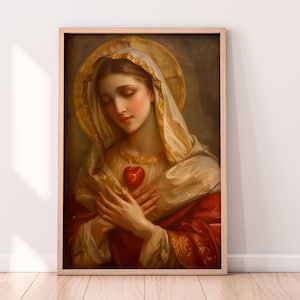 The Sacred Heart Of Virgin Mary Religious Art, Mary Painting, Spiritual Art, Jesus Christ Artwork, Catholic Art, Digital Artwork Download