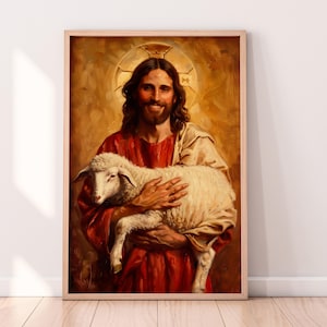 Jesus And Lamb Painting, Jesus Christ Art, Jesus Digital Artwork,LDS Wall Art, Digital Downloadable, Download Printable, Instant Download