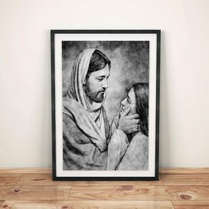 Wiping Away Her Tears Black And White, Jesus Art, Christian wall Art, Jesus Christ picture, Digital Download, Instant Download Art