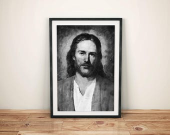 Jesus Christ Portrait Art: Black and White Painting (Digital Download)