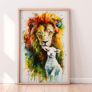 Lion and Lamb Watercolor Painting, Jesus Christ Art, Jesus Lion Digital Artwork, Digital Downloadable, Download Printable, Instant Download