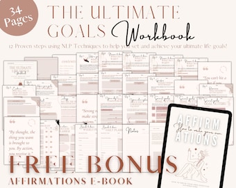 May include: A digital workbook titled "The Ultimate Goals Workbook" with 34 pages and 12 proven steps using NLP techniques to help set and achieve life goals. The workbook includes a free bonus e-book titled "Affirmations: How to Write Your Own Affirmations".