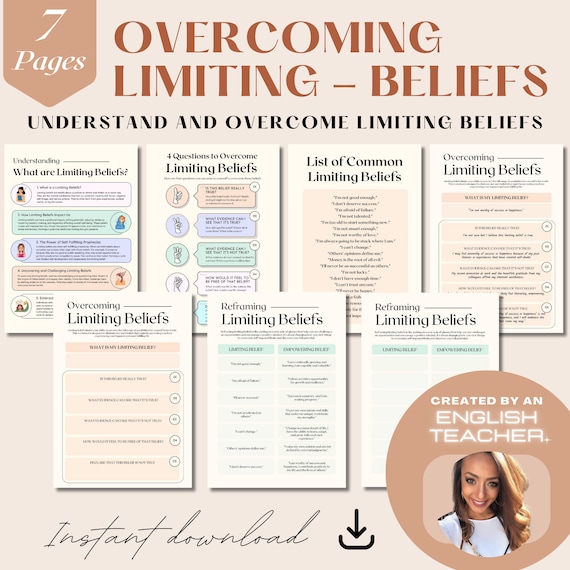 Overcome Limiting Beliefs NLP Therapy Growth Mindset Mental Health Worksheet Printable PDF Instant PDF Download