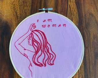 I am Woman, easy embroidery kit designed for beginners to enjoy.