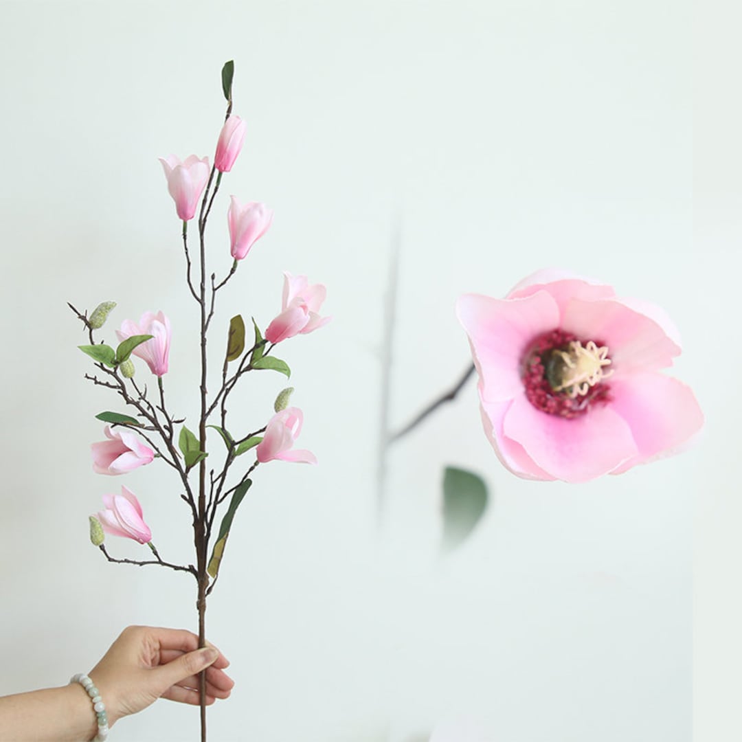 Künstliche Magnolienzweige – 4 Stück, Lange Stiele, Fühlen Sich Echt An, Für Innen & Außen, Dunkelgrün