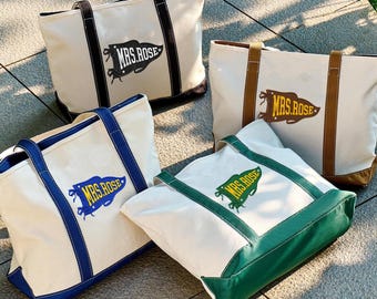 Bolso de mano personalizado bordado para profesoras con cinta bonita, bolso de playa de lona con nombre personalizado, regalo para profesoras, bolso para el trabajo escolar, bolso para las vacaciones de verano.