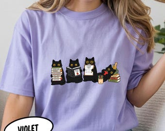 Camiseta de profesora con gato negro, ropa para el aula con gatos lectores, regalo de agradecimiento para profesores