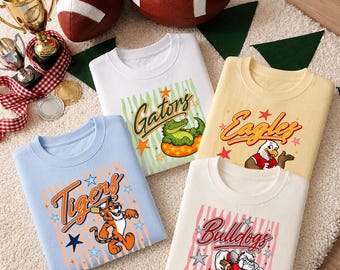 Camiseta personalizada con la mascota del equipo de fútbol, camiseta a juego con el espíritu escolar preppy para grupos de animadoras.