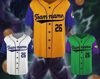 Camiseta de béisbol de anime personalizada con diseño de dragón, camiseta con nombre y número de equipo personalizados, camiseta deportiva inspirada en Power Ball, regalo ideal para fans del cosplay y guerreros.