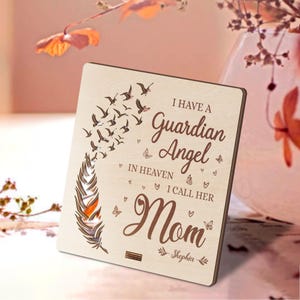 Carte en bois avec plaque | Cadeau personnalisé prénom de maman pour la perte d'un être cher a un ange gardien | Cadeau commémoratif | Cadeaux de deuil