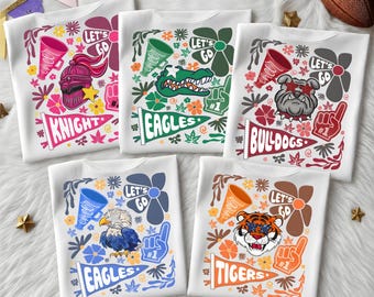 Camiseta retro con mascota de animadora, camiseta para fans de los Knights, Eagles, Bulldogs y Tigers