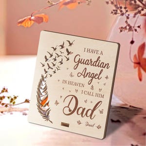 Holzschild-Karte | Personalisierte Papa Name Gedenkgeschenk für den Verlust eines geliebten Menschen haben einen Schutzengel | Erinnerung Geschenk | Trauer Geschenke