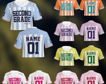 Camiseta personalizada para la vuelta al cole de primer grado, camiseta personalizada con el nombre y número del profesor, conjunto para animar el día del partido en el aula, jardín de infancia, bonito regalo para profesores