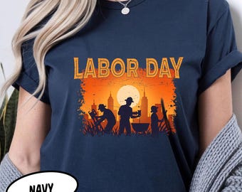 Camiseta vintage con estampado de puesta de sol de trabajador de la construcción del Día del Trabajo