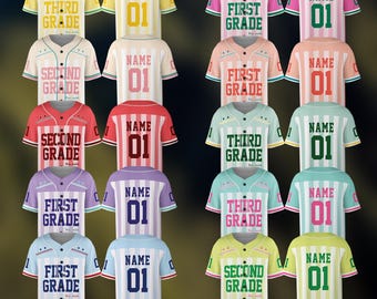 Camiseta de béisbol personalizada para la vuelta al cole, camiseta personalizada con el nombre y el grado del profesor, uniforme de equipo para primero, segundo y tercer grado.