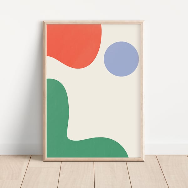 Printable Wall Art - Minimalist Art Print | Retro Poster | Primary Color Shapes | Midcentury Modern Wall Decor