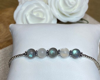 Bracelet en pierres naturelles de Labradorite et Pierres de Lune blanche