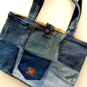 Upcycled Denim Patchwork Tasche, Jeans Tasche, Handtasche, Henkeltasche, lässige Tasche für Frauen, Geschenk