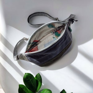 Upcycled Graue Denim Patchwork Gürteltasche, Denim Gürteltasche, Lässige Gürteltasche für Frauen, Geschenk
