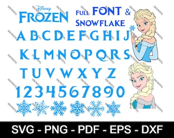 Frozen Font Svg TTF Frozen bundl Font Layered Bundle Files, Frozen Alphabet Letters and Numbers Dxf Eps Png Clipart, Vector, Cricut Cut File