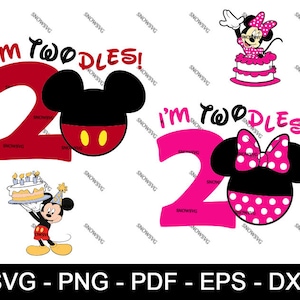 Eu sou Twodles SVG PNG JPG arquivos para silhueta e design de camiseta inspirado em Cricut, arquivos de corte do segundo aniversário do Mickey Mouse