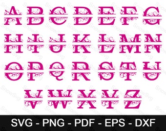 Split Monogram Svg | Split Letter Svg Alphabet Svg Files for Cricut, Regal Initial Svg, Font Svg Designs for Silhouette, Script Svg Dxf, Png